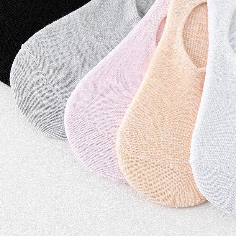 5 perechi de șosete pentru bărci, color uni, pentru femei, invizibile, cu tăietură joasă din silicon, anti-alunecare, șosete rezistente la glezne de vară