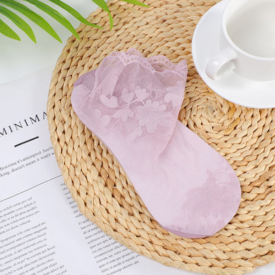 5 Ζεύγη/Παρτίδα κάλτσες γυναικείες δαντέλες Διάφανη Lolita Αόρατη καλοκαιρινή λεπτή αντιολισθητική κοντή μαύρη κάλτσα βάρκας χαμηλού κοψίματος