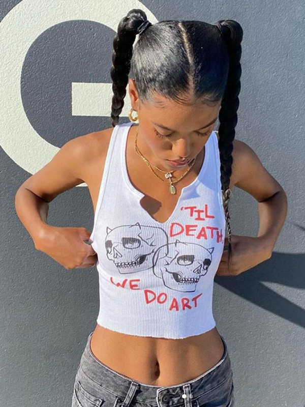 Esteetilised graafilised kübertänavarõivad, naiste šikid varrukateta spordipüksid, 2023. aasta Harajuku kitsad kärbitud topid Camisole