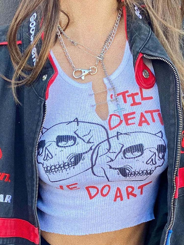 Esteetilised graafilised kübertänavarõivad, naiste šikid varrukateta spordipüksid, 2023. aasta Harajuku kitsad kärbitud topid Camisole