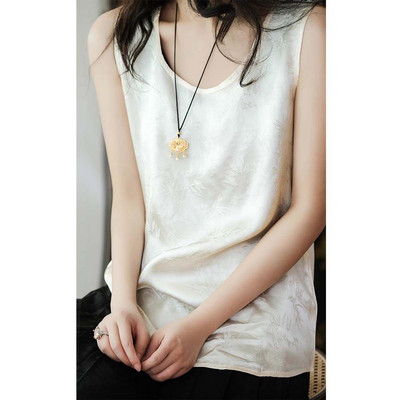 Kínai stílusú ujjatlan nyári új, egyszínű, legény nyakú jacquard pulóverek, alkalmi divat, bő, ingázó női mellény felső