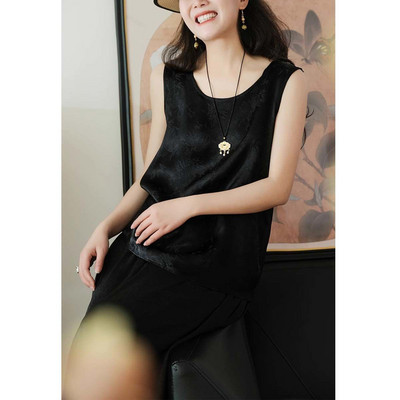 Kínai stílusú ujjatlan nyári új, egyszínű, legény nyakú jacquard pulóverek, alkalmi divat, bő, ingázó női mellény felső