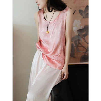 Kínai stílusú ujjatlan nyári új, egyszínű, legény nyakú jacquard pulóverek, alkalmi divat, bő, ingázó női mellény felső