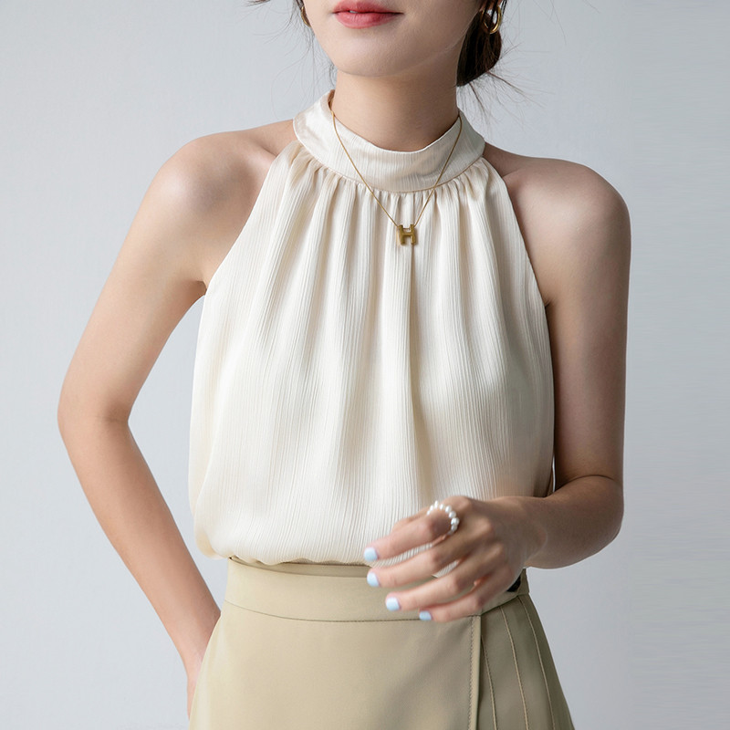 Femei Summer Simplicity Slim Office Lady Culoare uni Halter fără mâneci Camis Femei Haine Casual All-match Elegant Top Tricou