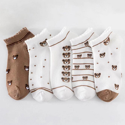 5 perechi/lot șosete damă scurte glezne decolteat set neprezentare set bumbac alb cute hearts sport de vară școală cu volane imprimeu cu volane