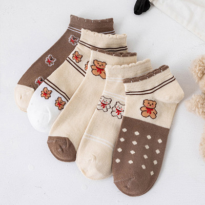 5 perechi/lot șosete damă scurte glezne decolteat set neprezentare set bumbac alb cute hearts sport de vară școală cu volane imprimeu cu volane