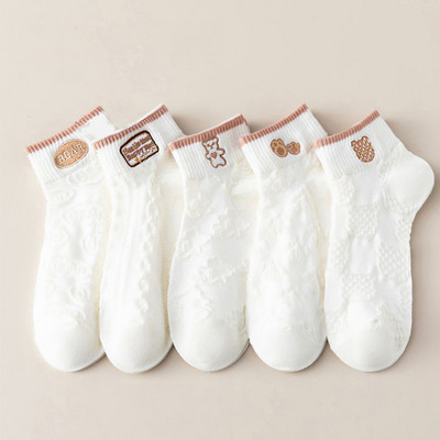 5 perechi/lot șosete damă scurte glezne decolteat set neprezentare set bumbac alb cute hearts sport de vară școală cu volane imprimeu cu volane