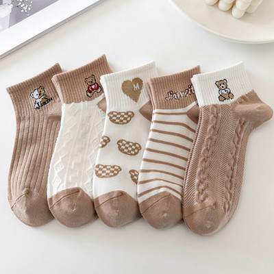 5 perechi/lot șosete damă scurte glezne decolteat set neprezentare set bumbac alb cute hearts sport de vară școală cu volane imprimeu cu volane