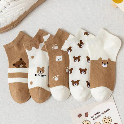 5 perechi/lot șosete damă scurte glezne decolteat set neprezentare set bumbac alb cute hearts sport de vară școală cu volane imprimeu cu volane