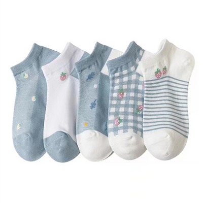 5 perechi/lot șosete damă scurte glezne decolteat set neprezentare set bumbac alb cute hearts sport de vară școală cu volane imprimeu cu volane