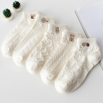 5 perechi/lot șosete damă scurte glezne decolteat set neprezentare set bumbac alb cute hearts sport de vară școală cu volane imprimeu cu volane