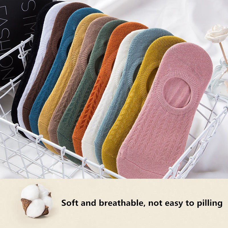 5 perechi/lot șosete invizibile anti-alunecare din silicon pentru femei, de vară, de culoare uni, glezne, șosete pentru bărci, șosete din bumbac moale, respirabile