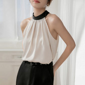 Femei Summer Simplicity Office Lady Plisat Culoare Solidă Halter O-Gât fără mâneci Tank Top haine pentru femei Topuri casual toate asortate