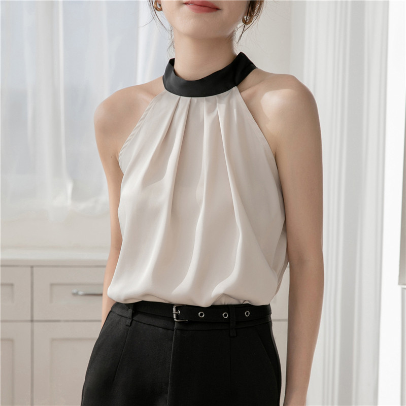 Femei Summer Simplicity Office Lady Plisat Culoare Solidă Halter O-Gât fără mâneci Tank Top haine pentru femei Topuri casual toate asortate