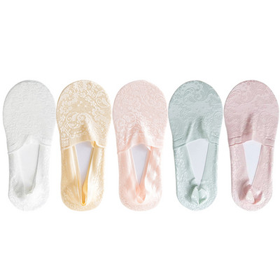 5 pari/komplet čarapa Ženske modne ljetne nevidljive kratke čarape s gležnjačima, neklizajuće bijele čamce