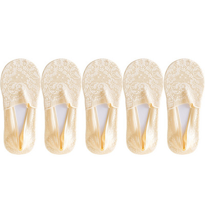 5 pari/komplet čarapa Ženske modne ljetne nevidljive kratke čarape s gležnjačima, neklizajuće bijele čamce