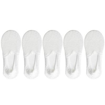 5 pari/komplet čarapa Ženske modne ljetne nevidljive kratke čarape s gležnjačima, neklizajuće bijele čamce