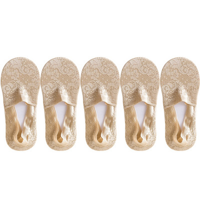 5 pari/komplet čarapa Ženske modne ljetne nevidljive kratke čarape s gležnjačima, neklizajuće bijele čamce