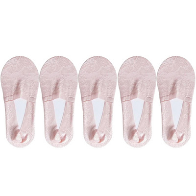 5 pari/komplet čarapa Ženske modne ljetne nevidljive kratke čarape s gležnjačima, neklizajuće bijele čamce