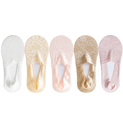 5 pari/komplet čarapa Ženske modne ljetne nevidljive kratke čarape s gležnjačima, neklizajuće bijele čamce