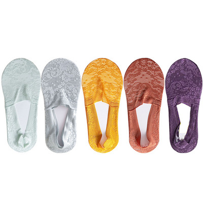 5 pari/komplet čarapa Ženske modne ljetne nevidljive kratke čarape s gležnjačima, neklizajuće bijele čamce