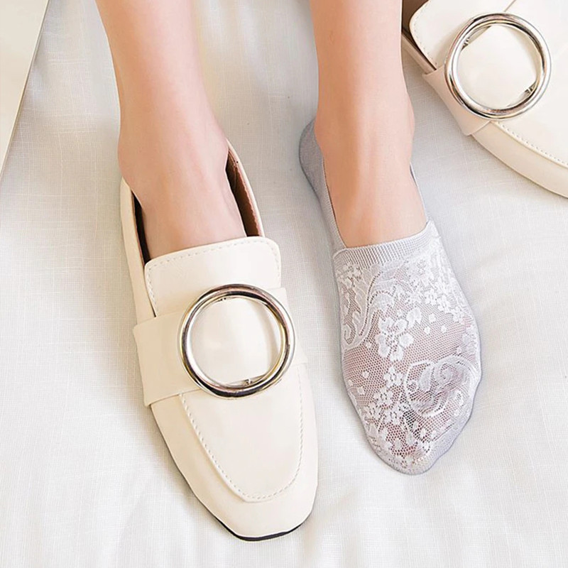 5 pari/komplet čarapa Ženske modne ljetne nevidljive kratke čarape s gležnjačima, neklizajuće bijele čamce