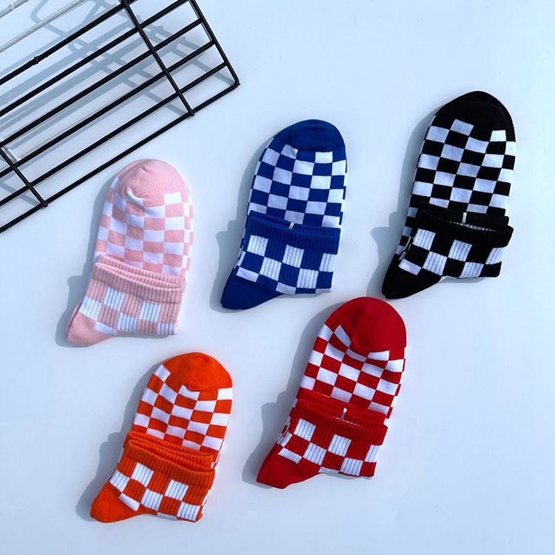 Korejske Harajuku modne šahovnice Muške čarape Ulični sportski print Čarape za skateboard Hip hop Ženske kratke čarape
