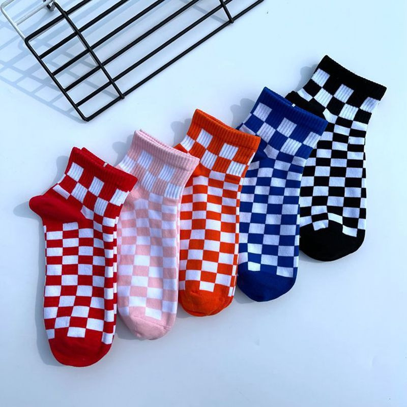 Korejske Harajuku modne šahovnice Muške čarape Ulični sportski print Čarape za skateboard Hip hop Ženske kratke čarape