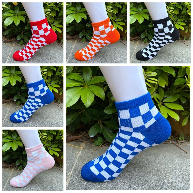 Korejske Harajuku modne šahovnice Muške čarape Ulični sportski print Čarape za skateboard Hip hop Ženske kratke čarape