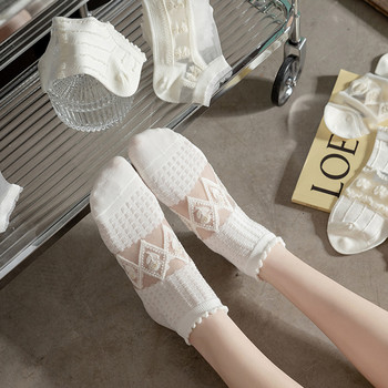 5 чифта/партида чорапи Дамски летни прозрачни къси бели ниски комплект готини чорапи със сладък принт на глезена, модно ново Kawaii