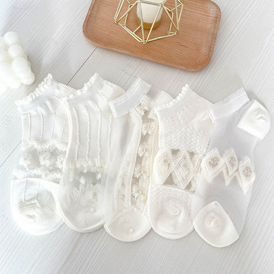 5 perechi/lot șosete damă vară transparent scurt alb tub joasă set șosete cool cu imprimeu drăguț gleznă husă picior modă nou kawaii