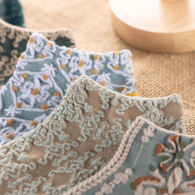 5 paari uus naiste vintage pahkluu armsate sokkide komplekt naistele Harajuku Kawaii tüdrukule, puuvillased lillelised nähtamatud sokid naistele