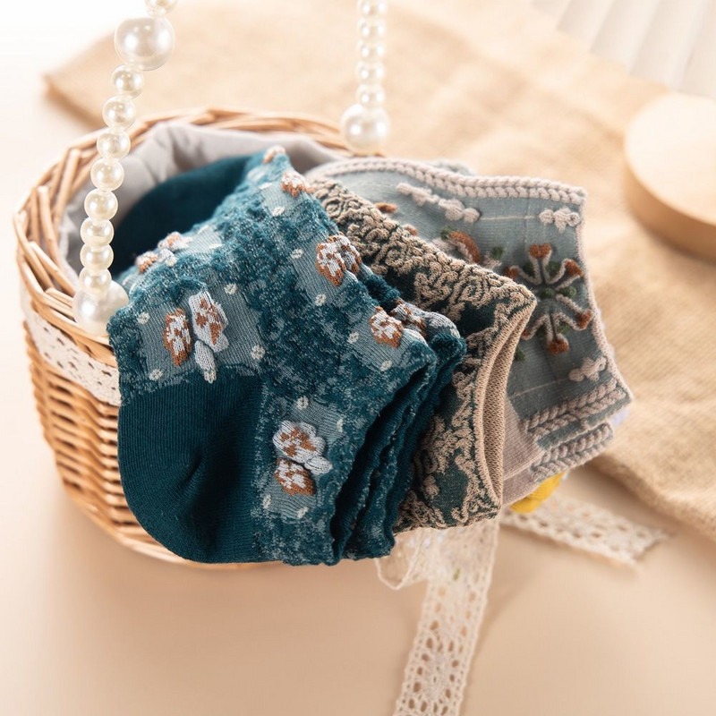 5 paari uus naiste vintage pahkluu armsate sokkide komplekt naistele Harajuku Kawaii tüdrukule, puuvillased lillelised nähtamatud sokid naistele