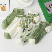 5 pár női vintage szép virágos rövid zokni Korea Harajuku Kawaii Aranyos zöld fehér Skarpetkie Damski virágos lányok bokazokni