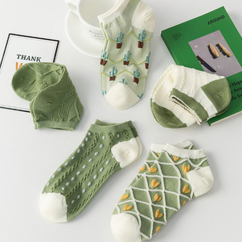 5 чифта Дамски винтидж прекрасни флорални къси чорапи Korea Harajuku Kawaii Сладки зелени бели Skarpetkie Damski Floral Girls Ankle Sox
