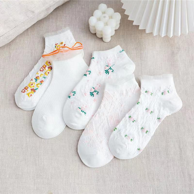 5 pár női vintage szép virágos rövid zokni Korea Harajuku Kawaii Aranyos zöld fehér Skarpetkie Damski virágos lányok bokazokni