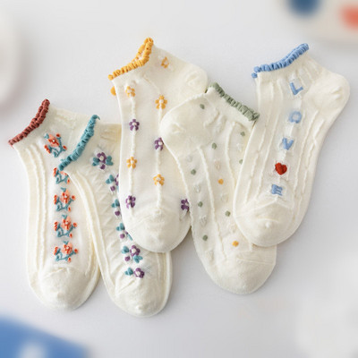 5 pár női vintage szép virágos rövid zokni Korea Harajuku Kawaii Aranyos zöld fehér Skarpetkie Damski virágos lányok bokazokni