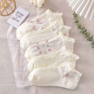 5 pár női vintage szép virágos rövid zokni Korea Harajuku Kawaii Aranyos zöld fehér Skarpetkie Damski virágos lányok bokazokni