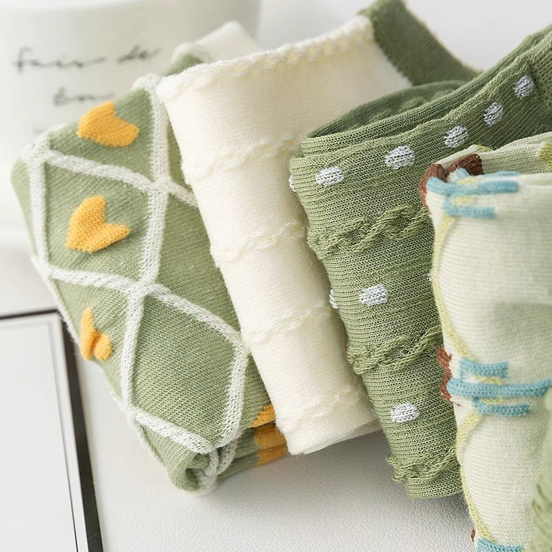 5 pár női vintage szép virágos rövid zokni Korea Harajuku Kawaii Aranyos zöld fehér Skarpetkie Damski virágos lányok bokazokni