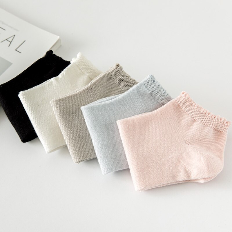 5 ζευγάρια γυναικείες κοντές κάλτσες με καλοκαιρινό φούσκα Λεπτές μονόχρωμες κάλτσες τεσσάρων εποχών, χαριτωμένες κάλτσες για σκάφος, μοντέρνες κάλτσες