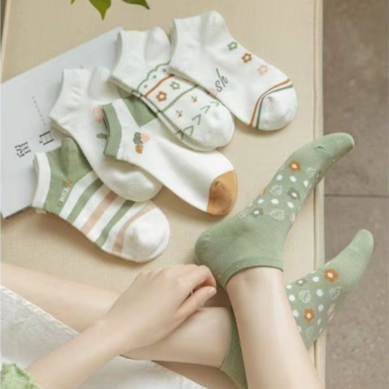 5 paari naiste armsad prinditud sokid lilled neli aastaaega pahkluu, lühikesed sokid, Calcetines Mujer, madala lõikega suvekevad