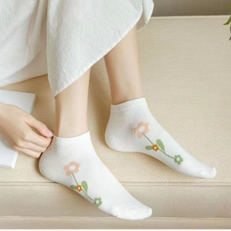 5 paari naiste armsad prinditud sokid lilled neli aastaaega pahkluu, lühikesed sokid, Calcetines Mujer, madala lõikega suvekevad