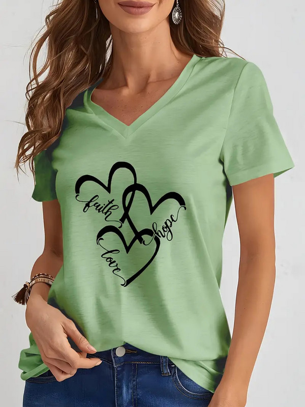 Naljakas 3D armastustrükiga T-särk naistele Moodne V-kaelusega lühikeste varrukatega topid Suvine kuum allahindlus Naiste rõivad Tänavatrendi lahtised särgid
