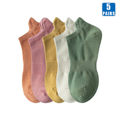 5 perechi de șosete din bumbac pentru femei, glezne scurte, de înaltă calitate, respirabile, de vară, de compresie, ocazional, de modă, șosete decoltate pentru femei