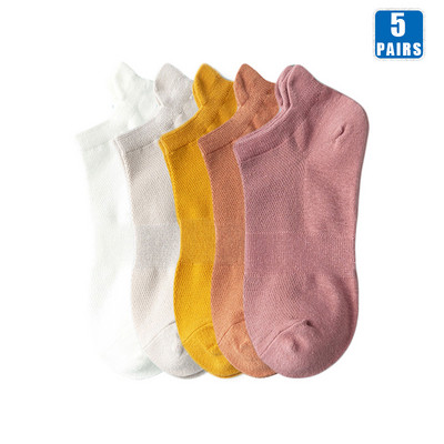 5 perechi de șosete din bumbac pentru femei, glezne scurte, de înaltă calitate, respirabile, de vară, de compresie, ocazional, de modă, șosete decoltate pentru femei