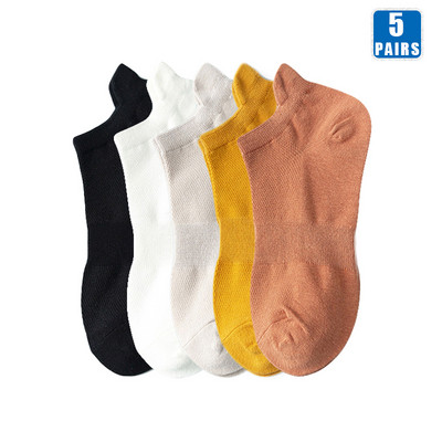5 perechi de șosete din bumbac pentru femei, glezne scurte, de înaltă calitate, respirabile, de vară, de compresie, ocazional, de modă, șosete decoltate pentru femei
