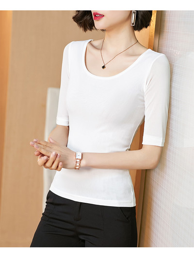 Proljeće ljeto Mrežaste majice kratkih rukava do pola rukava Visoke rastezljive majice s O izrezom za djevojke Jednobojna jednostavna osnovna majica kratkih rukava