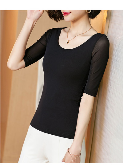 Proljeće ljeto Mrežaste majice kratkih rukava do pola rukava Visoke rastezljive majice s O izrezom za djevojke Jednobojna jednostavna osnovna majica kratkih rukava