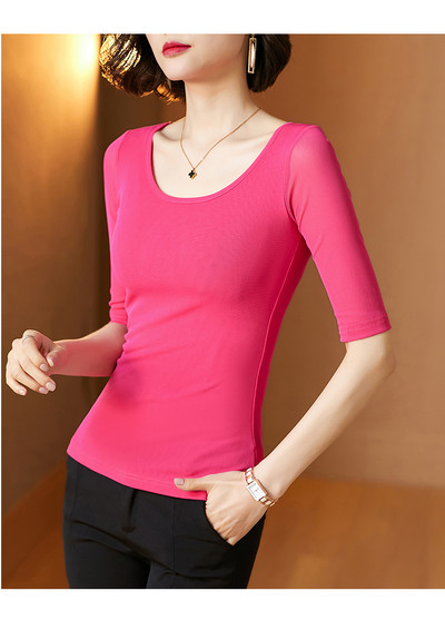 Proljeće ljeto Mrežaste majice kratkih rukava do pola rukava Visoke rastezljive majice s O izrezom za djevojke Jednobojna jednostavna osnovna majica kratkih rukava