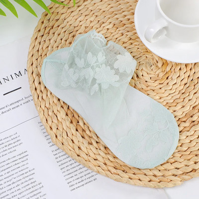 Γυναικείες κάλτσες δαντέλα Διάφανη Lolita Αόρατη καλοκαιρινή λεπτή αντιολισθητική κοντό αστράγαλο Μαύρη κάλτσα βάρκας χαμηλού κοψίματος